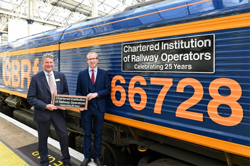 John Smith, Chief Executive of GBRf and Phil Sherratt at the naming of GBRf locomotive 66728
