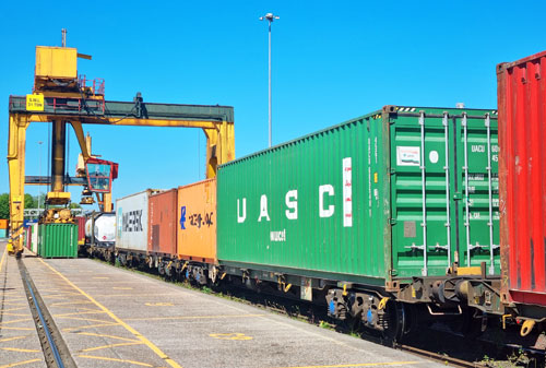Containers on a train at Coatbridge Contier terminal.
